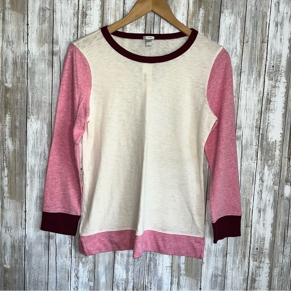 J.Crew Colorblock Sweatshirt NWT Pink Cream Magenta Slub Cotton Casual Pullover - Picture 2 of 6